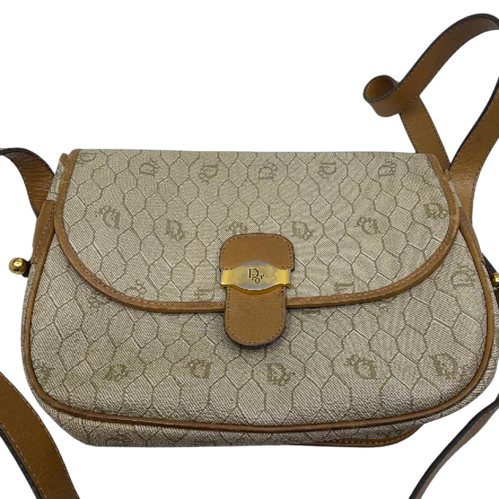 Dior Honeycomb Beige Canvas Flap Shoulder Bag
